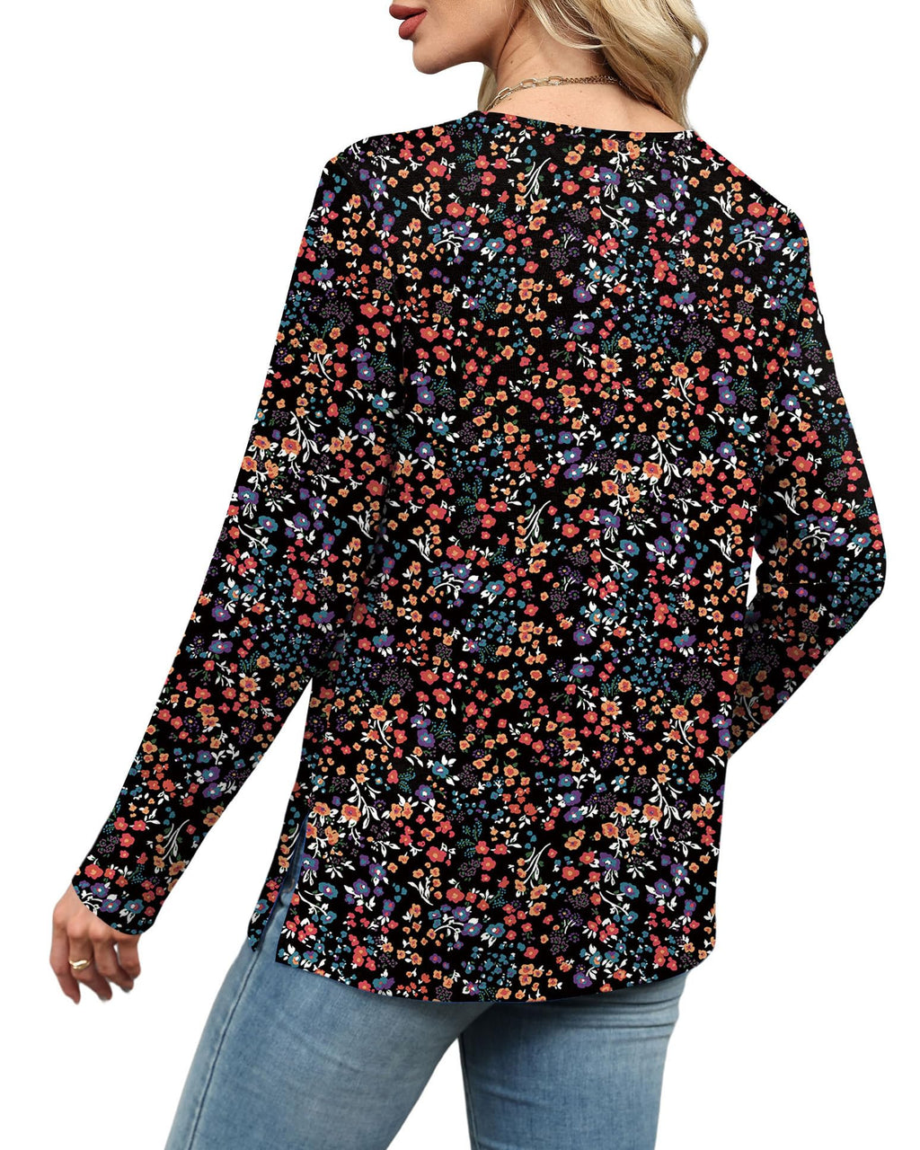 Long Sleeve Shirts for Women Fall Clothes Winter Clothing Boho Tops for Women Early Fall Fashion Must Haves Business Casual School Outfits for Teachers Floral Print L