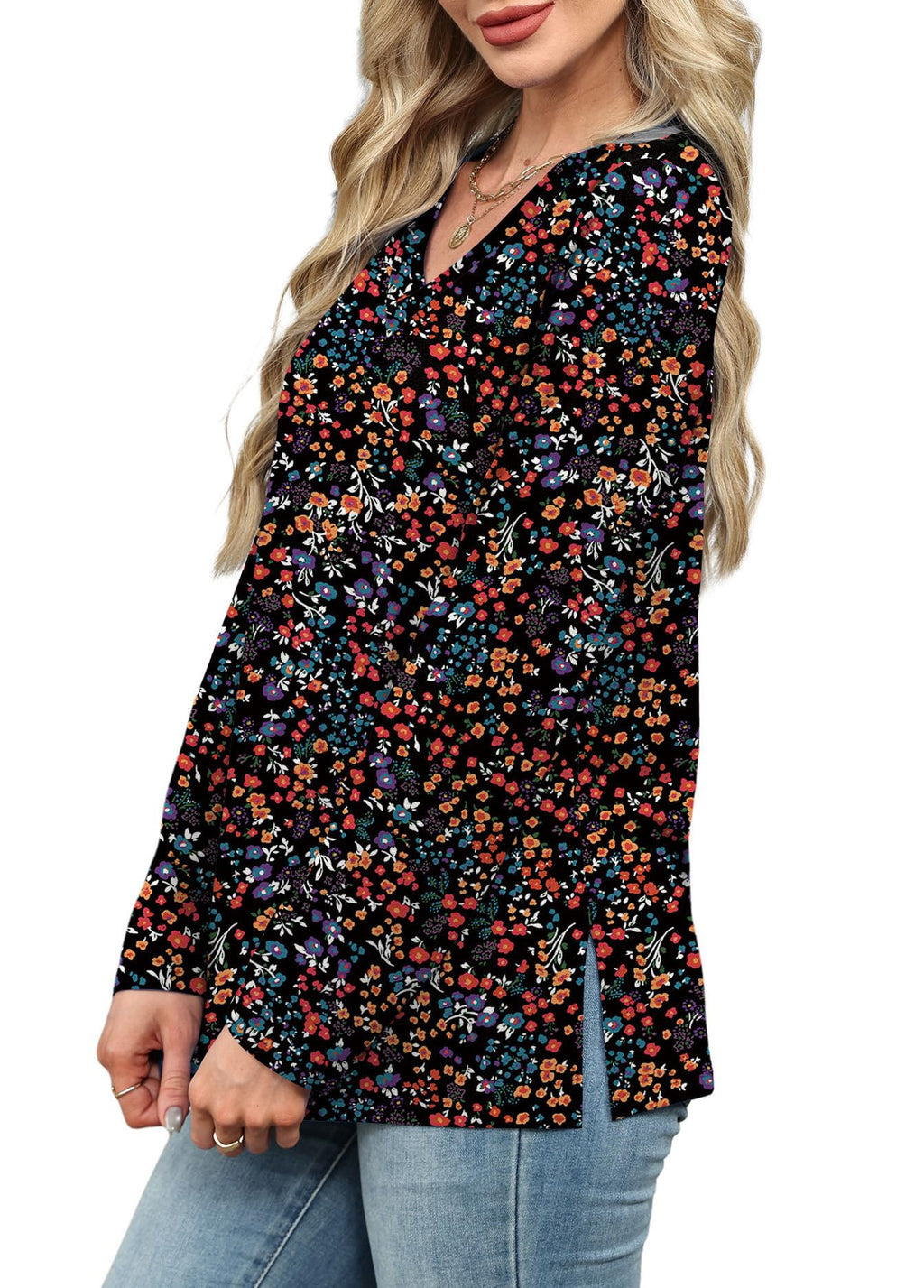 Long Sleeve Shirts for Women Fall Clothes Winter Clothing Boho Tops for Women Early Fall Fashion Must Haves Business Casual School Outfits for Teachers Floral Print L